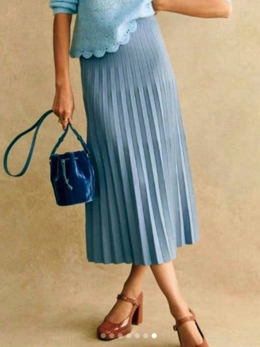 Like New Sezane Leonine Pleated Knit Midi Skirt Vintage Blue XS